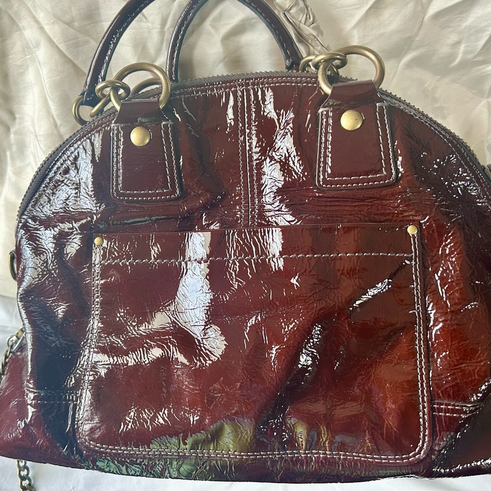 Coach Glossy Patent Leather Satchel in Deep Burgundy - Picture 9 of 16